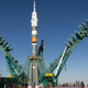 The Soyuz rocket that will launch three new crew members to the space station stands at its Baikonur Cosmodrome launch pad in Kazakhstan.